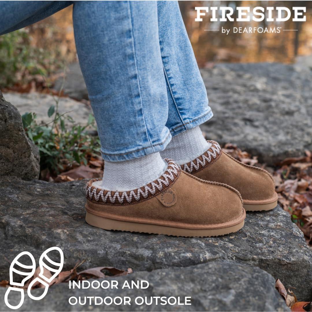 imageFireside by Dearfoams Womens Greta Genuine Shearling Clog Slippers 100 Natural Suede Clogs for Outdoor amp IndoorMystic Purple Taping