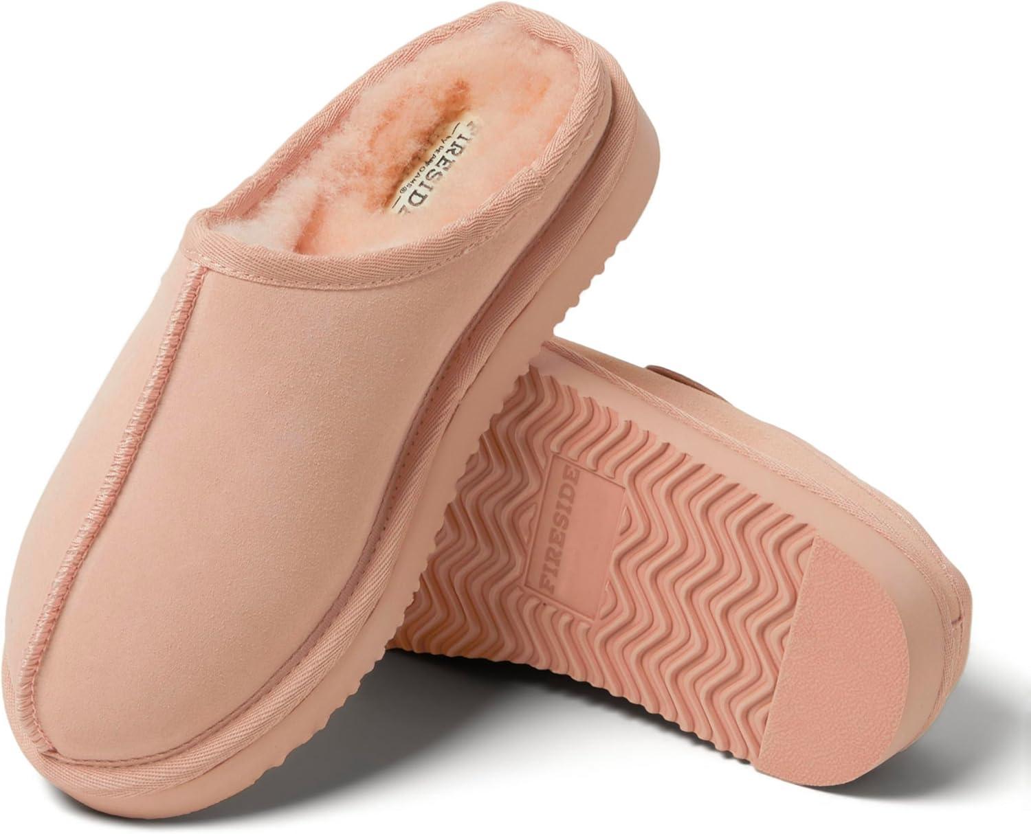 imageFireside by Dearfoams Womens Greta Genuine Shearling Clog Slippers 100 Natural Suede Clogs for Outdoor amp IndoorPeach Dust