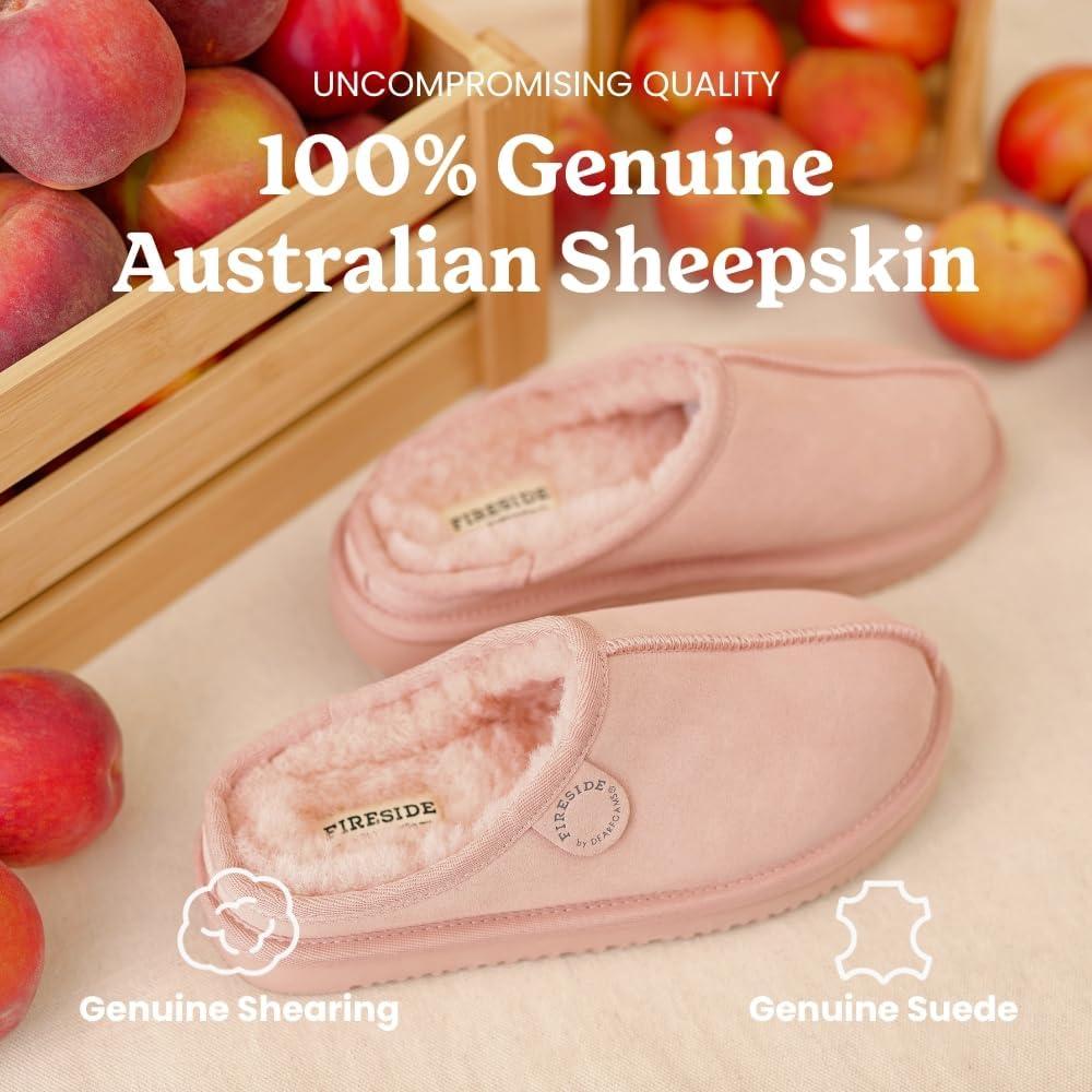 imageFireside by Dearfoams Womens Greta Genuine Shearling Clog Slippers 100 Natural Suede Clogs for Outdoor amp IndoorPink