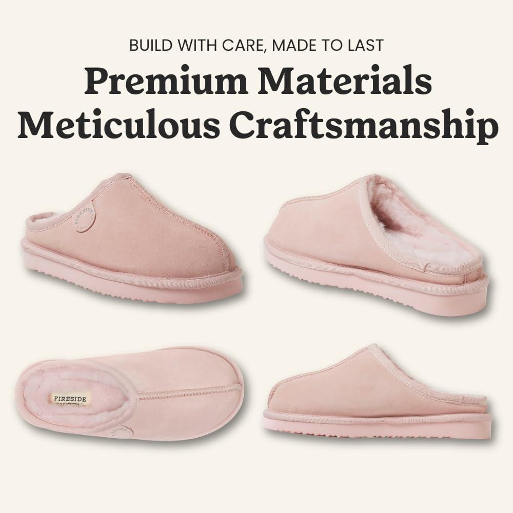 imageFireside by Dearfoams Womens Greta Genuine Shearling Clog Slippers 100 Natural Suede Clogs for Outdoor amp IndoorPink