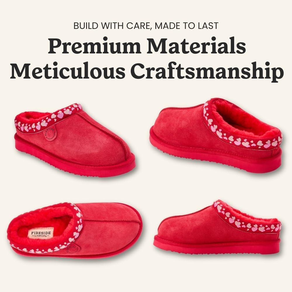 imageFireside by Dearfoams Womens Greta Genuine Shearling Clog Slippers 100 Natural Suede Clogs for Outdoor amp IndoorPoppy