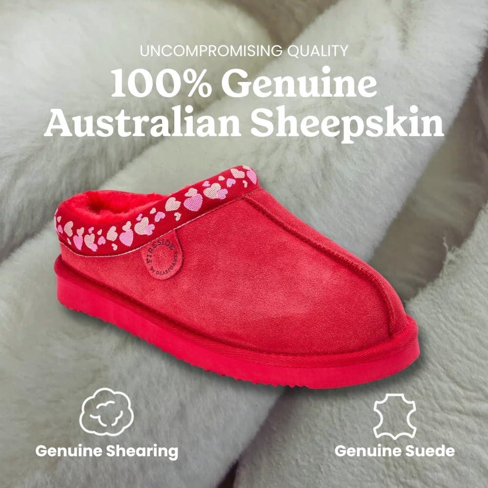 imageFireside by Dearfoams Womens Greta Genuine Shearling Clog Slippers 100 Natural Suede Clogs for Outdoor amp IndoorPoppy