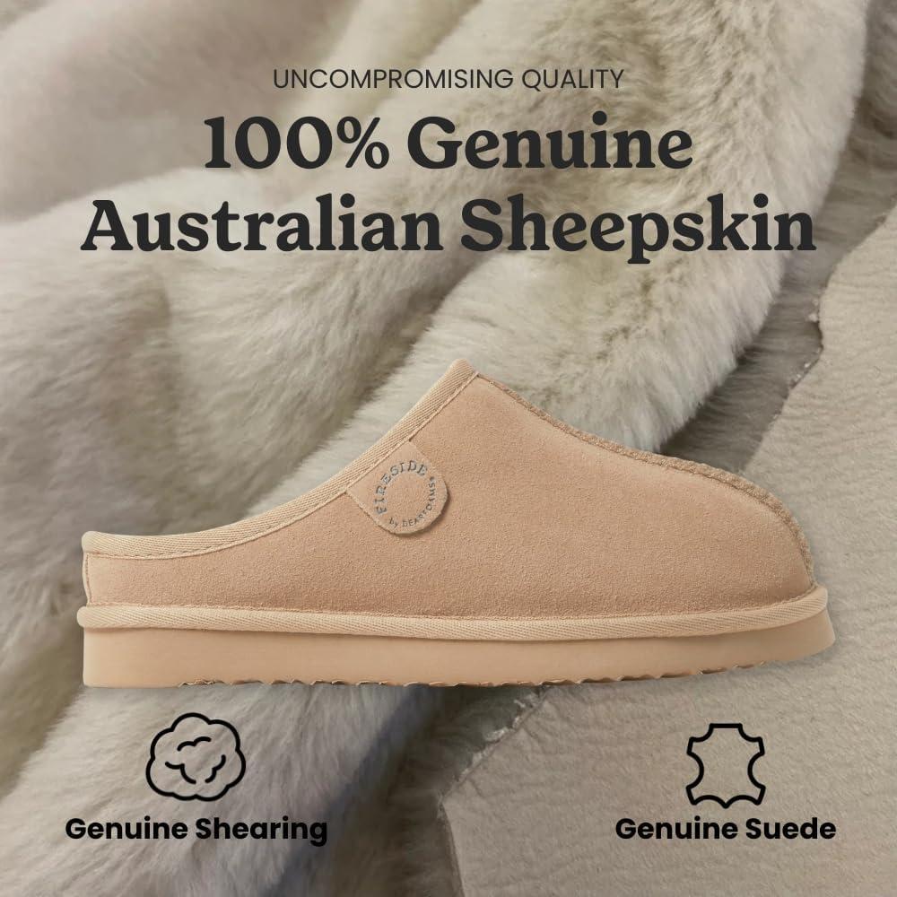 imageFireside by Dearfoams Womens Greta Genuine Shearling Clog Slippers 100 Natural Suede Clogs for Outdoor amp IndoorSand