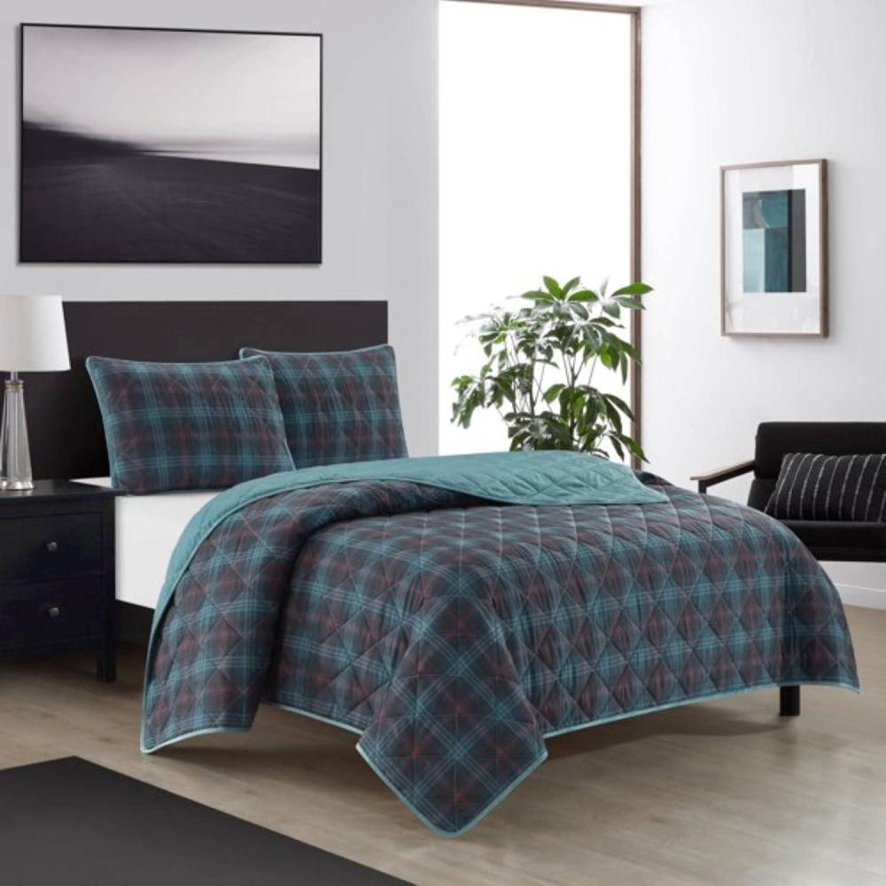 imageDearfoams Super Soft Quilt Set with Diamond Stitching Reindeer FullQueenBlue