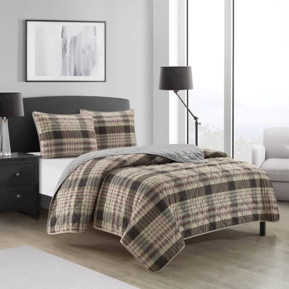 imageDearfoams Super Soft Quilt Set with Diamond Stitching Reindeer FullQueenBrown