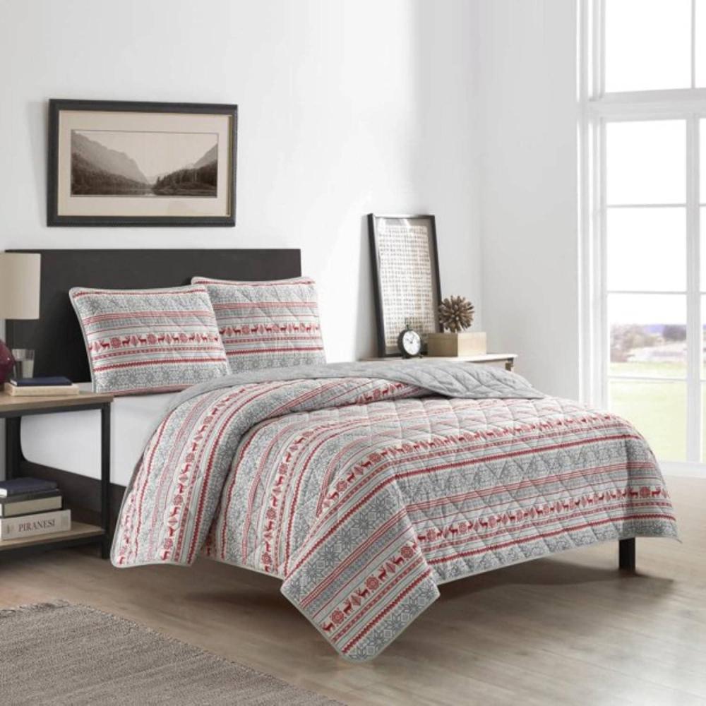 imageDearfoams Super Soft Quilt Set with Diamond Stitching Reindeer FullQueenMulticolor