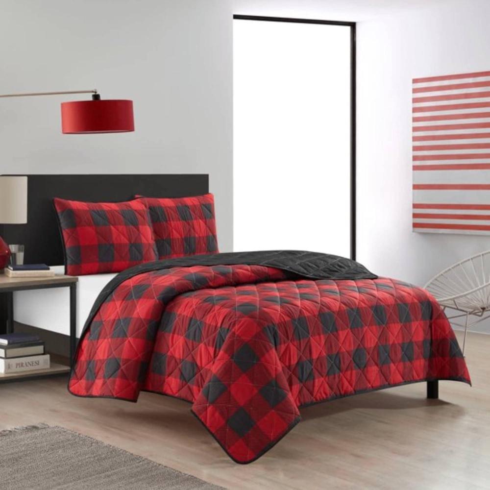 imageDearfoams Super Soft Quilt Set with Diamond Stitching Reindeer FullQueenRed