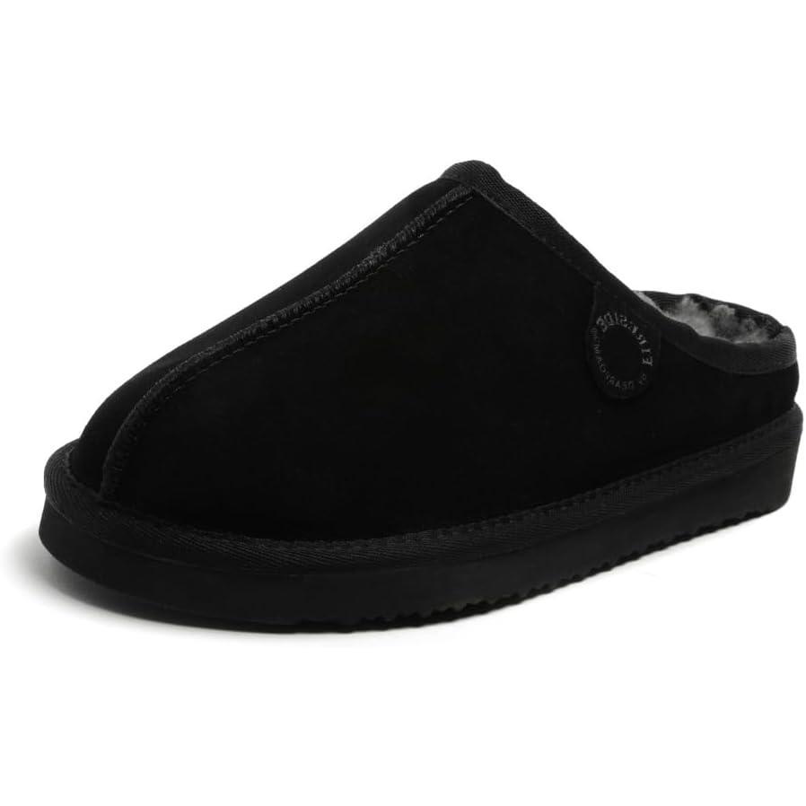 imageFireside by Dearfoams Womens Greta Genuine Shearling Clog Slippers 100 Natural Suede Clogs for Outdoor amp IndoorBlack