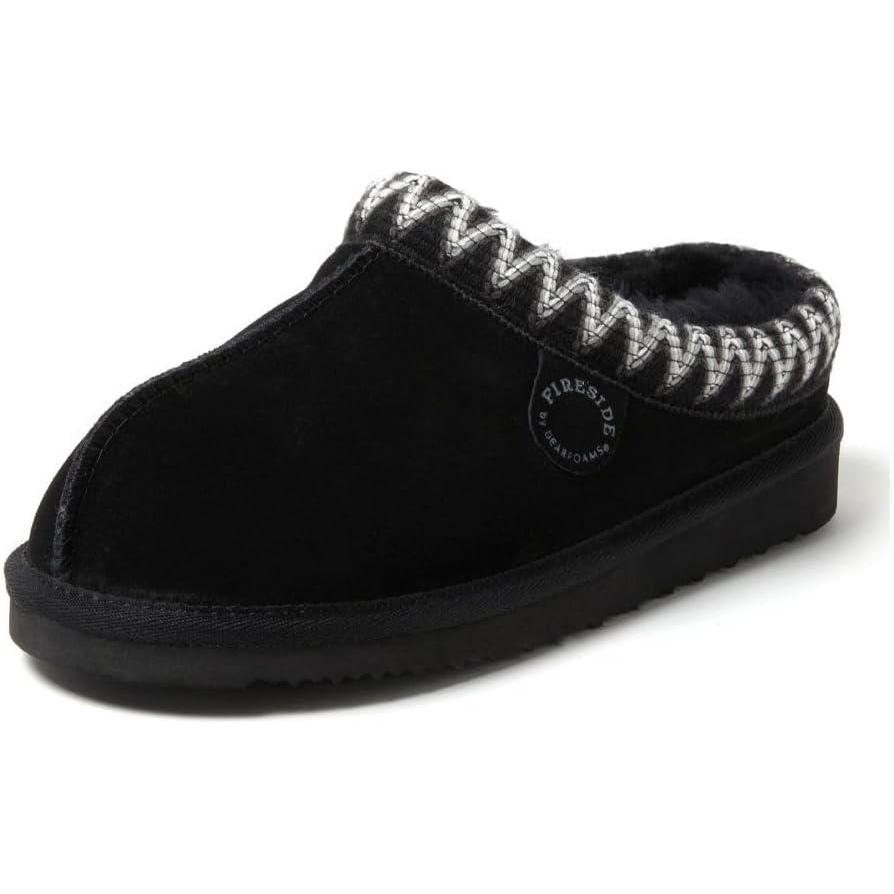 imageFireside by Dearfoams Womens Greta Genuine Shearling Clog Slippers 100 Natural Suede Clogs for Outdoor amp IndoorBlack Taping