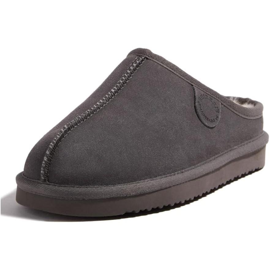 imageFireside by Dearfoams Womens Greta Genuine Shearling Clog Slippers 100 Natural Suede Clogs for Outdoor amp IndoorGrey