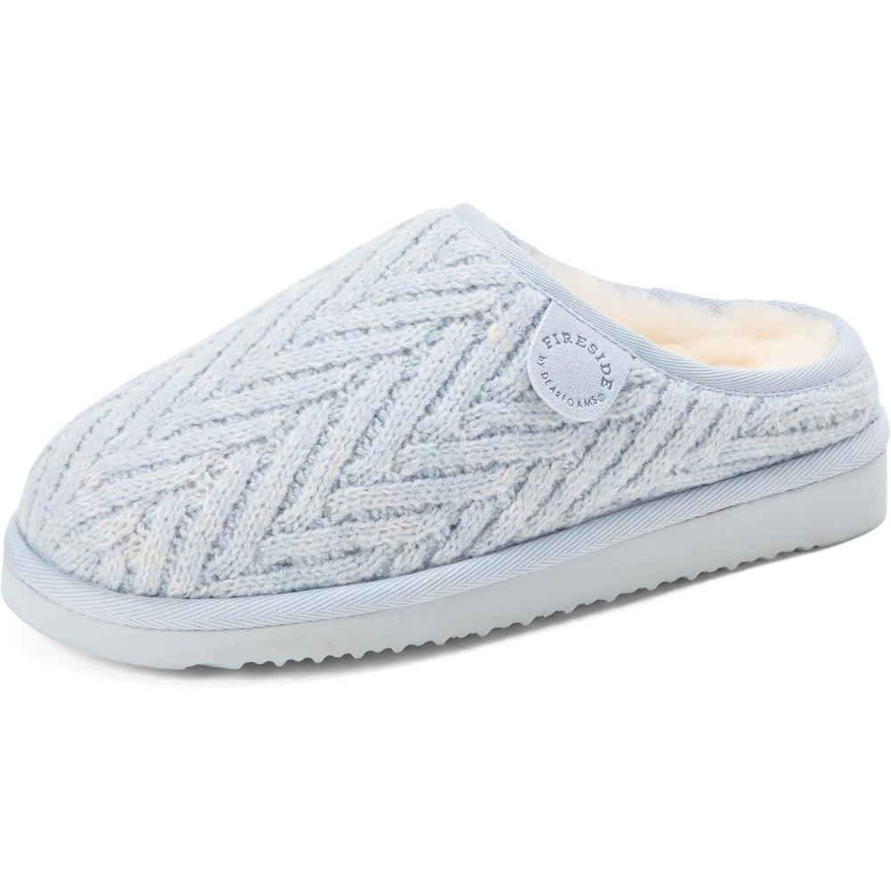 imageFireside by Dearfoams Womens Greta Genuine Shearling Clog Slippers 100 Natural Suede Clogs for Outdoor amp IndoorLight Blue