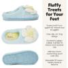 Dearfoams womens Cozy Rosie Cuties Plush Fuzzy Giftable House Shoes With Memory Foam(Bloomie Blue Daisy)