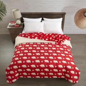 Dearfoams 4 Piece Mama BearComforter Set Includes a Comforter,Throw and 2 Eyemasks, Red Bear, Full, 76″x86″(Red)