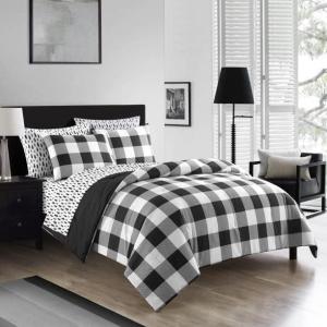 Dearfoams 7 Piece Super Soft Bed in a Bag Bedding Set, Black and White, Queen(Black and White)