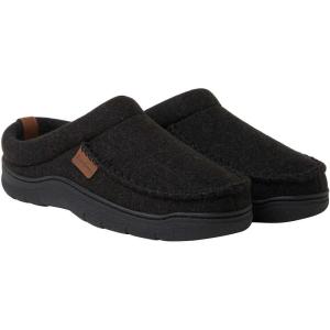 Dearfoams Men’s Clog Style Memory Foam Wool Blend Slippers, Black, Medium