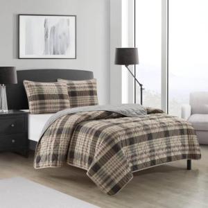 Dearfoams Super Soft Quilt Set with Diamond Stitching, Reindeer, Full/Queen(Brown)