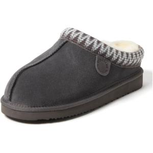 Fireside by Dearfoams Women’s Greta Genuine Shearling Clog Slippers, 100% Natural Suede Clogs for Outdoor & Indoor(Grey Taping)