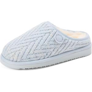Fireside by Dearfoams Women’s Greta Genuine Shearling Clog Slippers, 100% Natural Suede Clogs for Outdoor & Indoor(Light Blue)