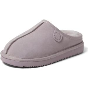 Fireside by Dearfoams Women’s Greta Genuine Shearling Clog Slippers, 100% Natural Suede Clogs for Outdoor & Indoor(Lilac)