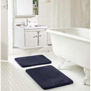 Dearfoams 2 Piece Faux Fur Memory Foam Bath Rug Set, Red(Navy)