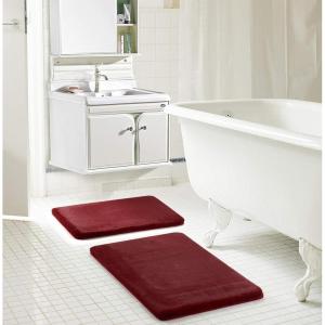 Dearfoams 2 Piece Faux Fur Memory Foam Bath Rug Set, Red(Red)
