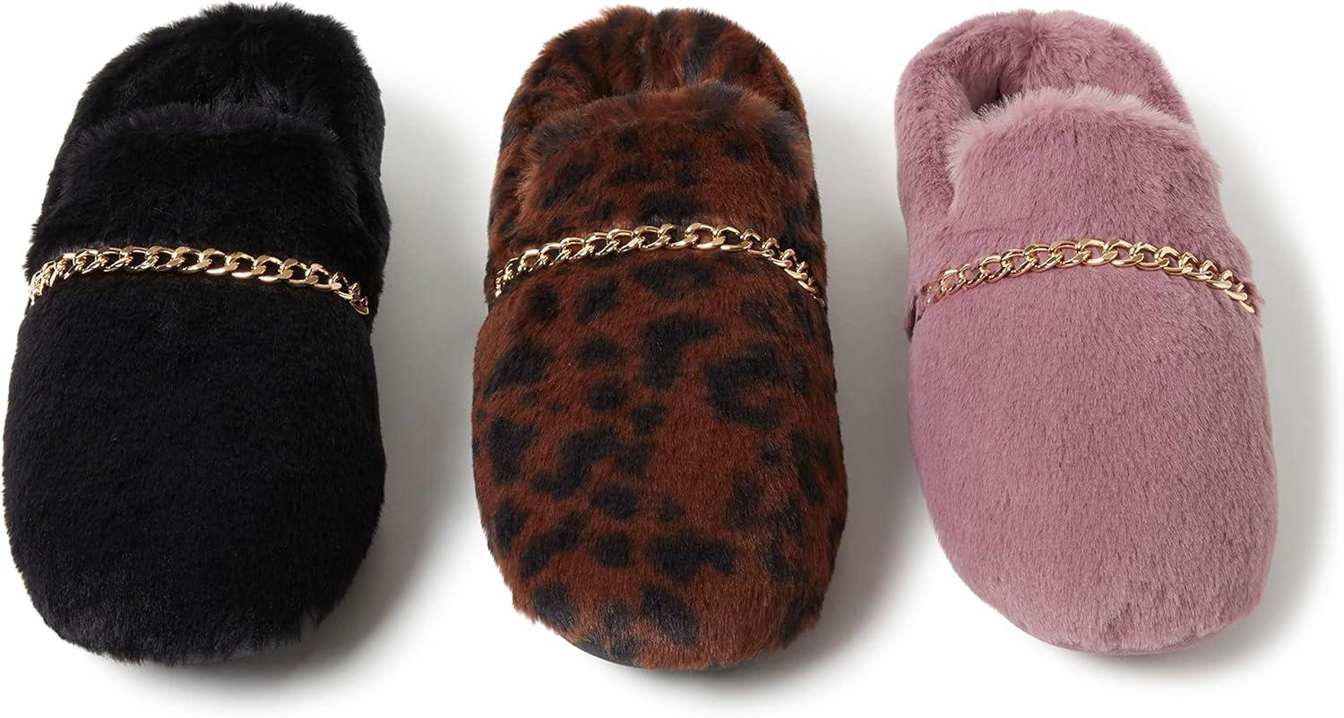 imageDearfoams Womens Marla Furry Memory Foam Comfort Chain Mule SlipperLeopard