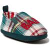 Dearfoams Baby Bear Boys Girls Plaid Memory Foam Slippers(Green Red)