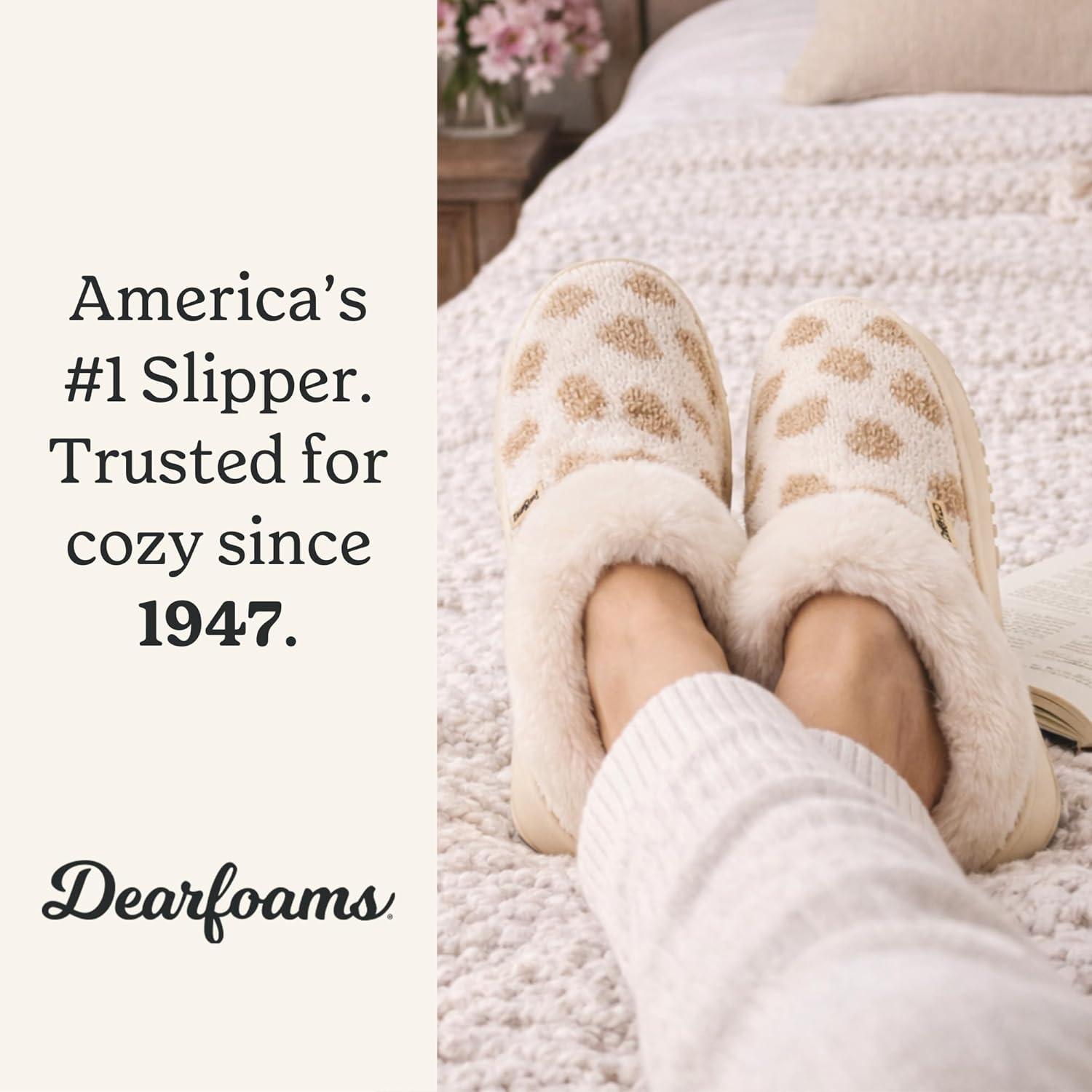 imageDearfoams Womens Memory Foam Cozy Soft House Slippers Gifts for Women Hannah Knit Clog House ShoesWhite Heart