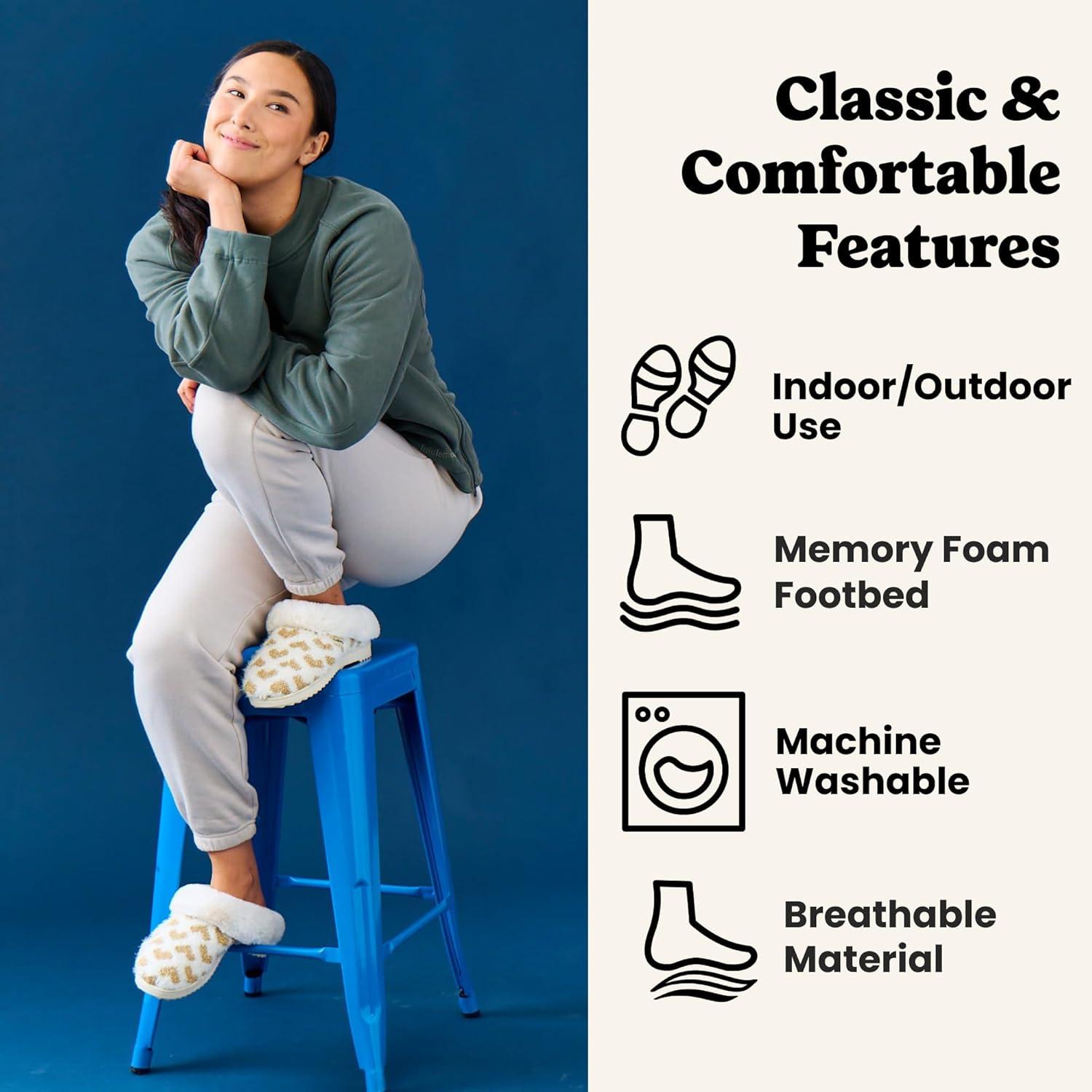 imageDearfoams Womens Memory Foam Cozy Soft House Slippers Gifts for Women Hannah Knit Clog House ShoesWhite Heart