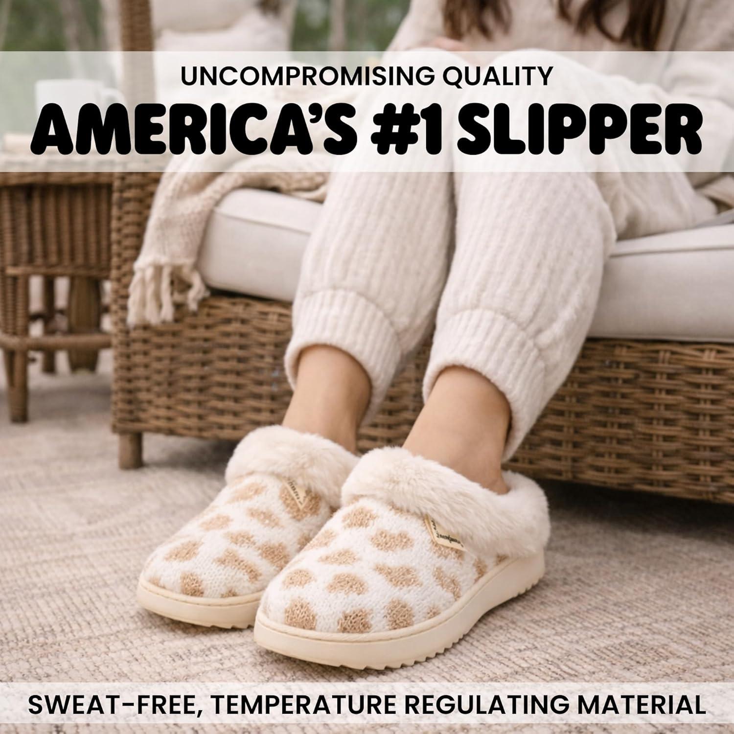 imageDearfoams Womens Memory Foam Cozy Soft House Slippers Gifts for Women Hannah Knit Clog House ShoesWhite Heart