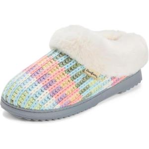 Dearfoams Women’s Memory Foam Cozy Soft House Slippers Gifts for Women Hannah Knit Clog House Shoes(Rainbow)