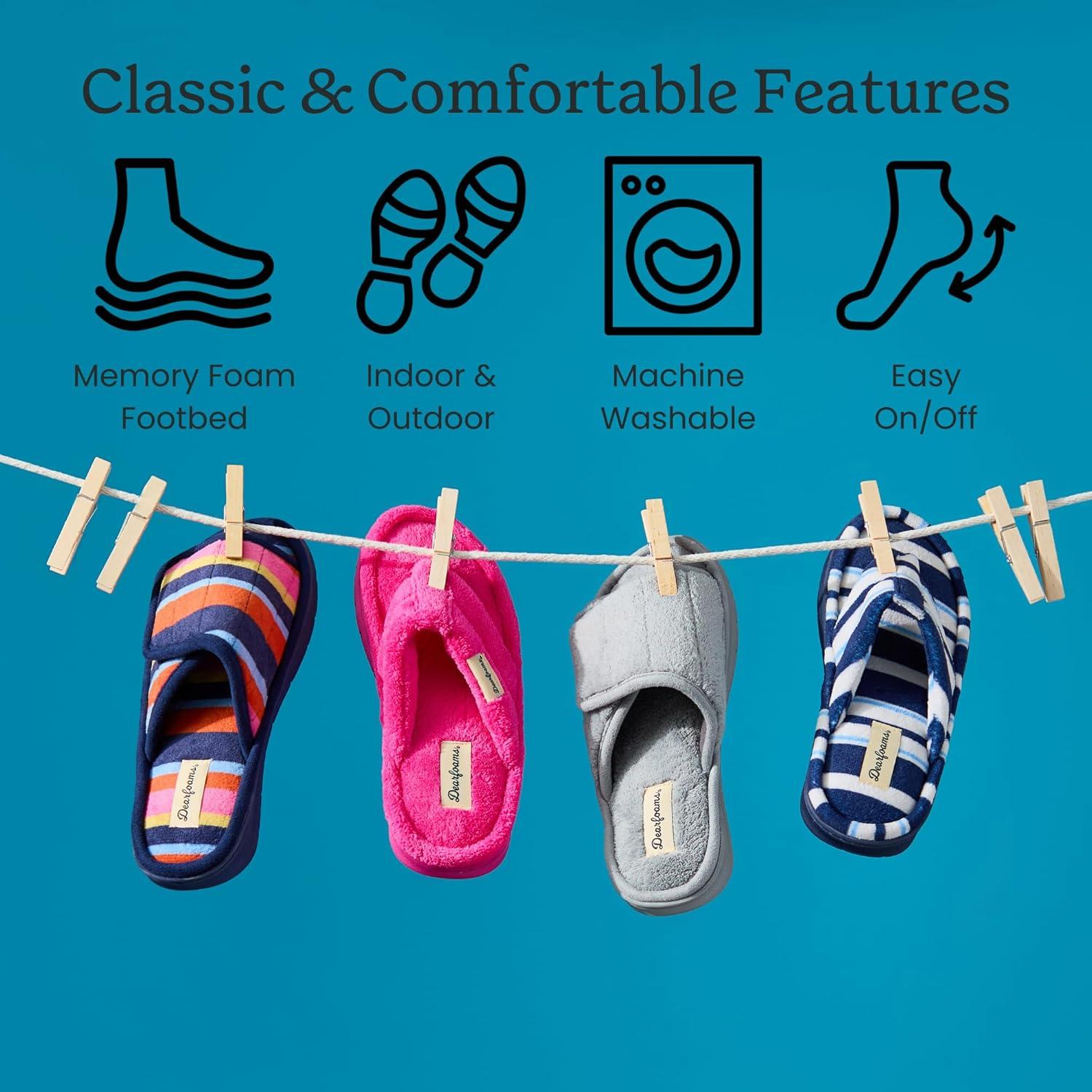imageDearfoams womens Adjustable IndoorOutdoor Machine Washable Memory Foam SlideLight Blue