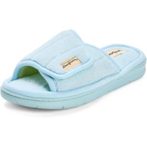 Dearfoams womens Adjustable Indoor/Outdoor Machine Washable Memory Foam Slide(Light Blue)