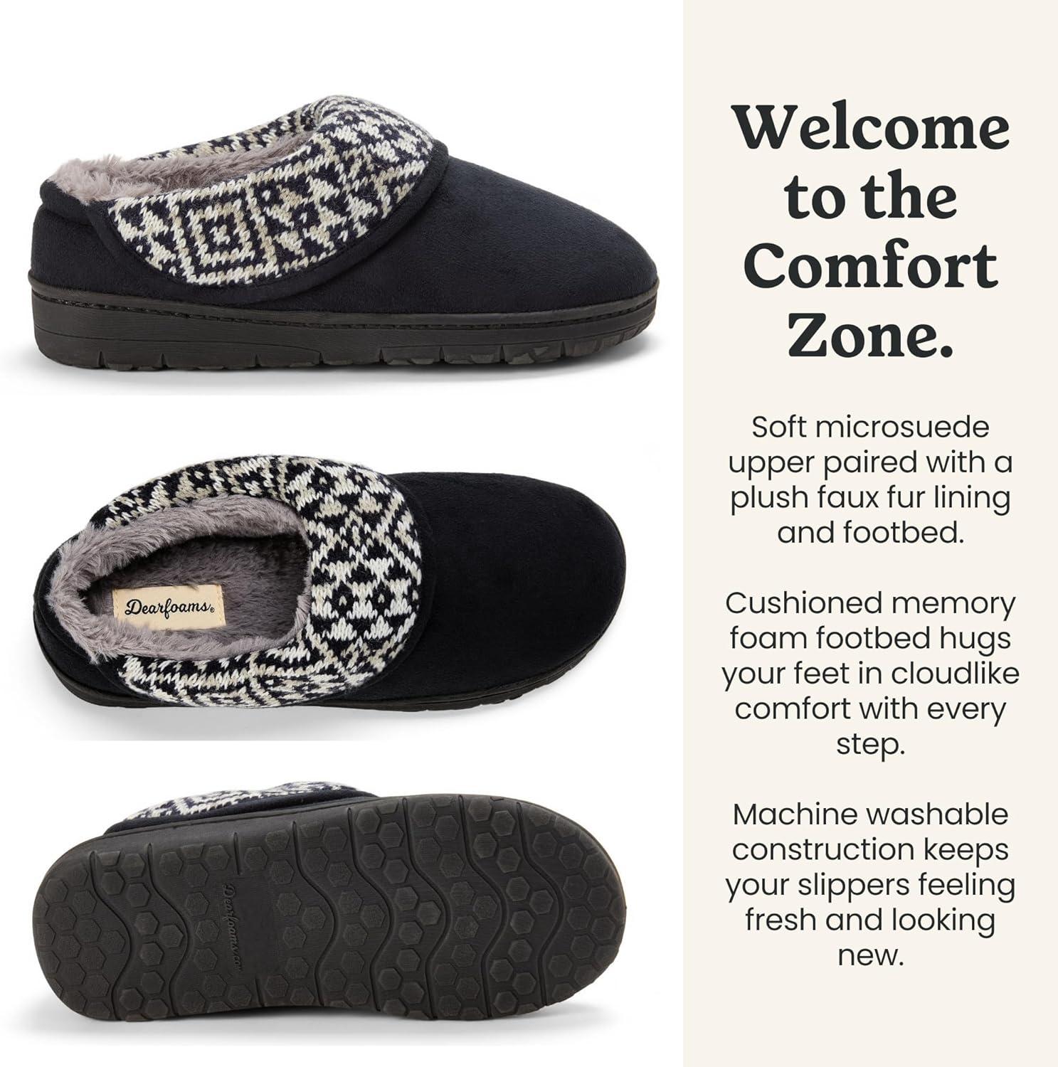 imageDearfoams womens Elsie Memory Foam Clog With Foldover Cuff House Shoes SlippersBlack