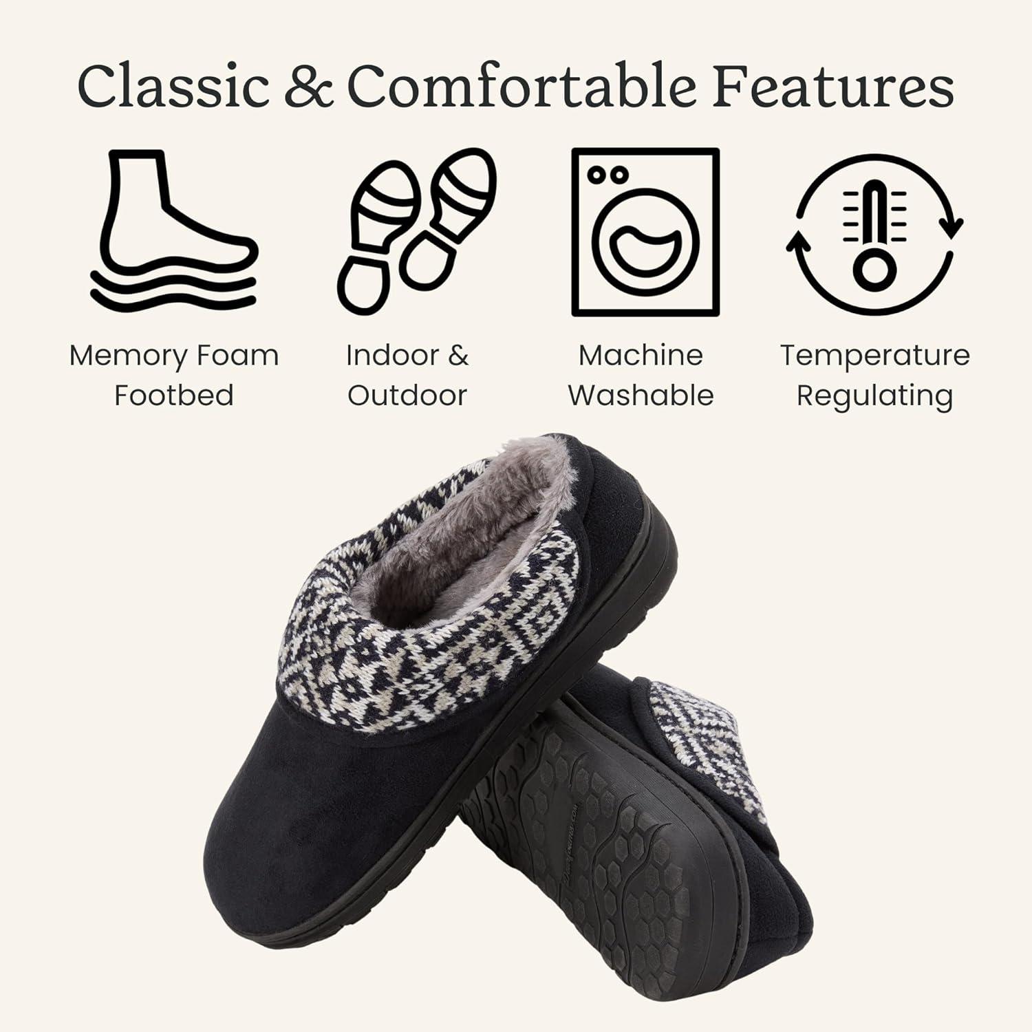 imageDearfoams womens Elsie Memory Foam Clog With Foldover Cuff House Shoes SlippersBlack