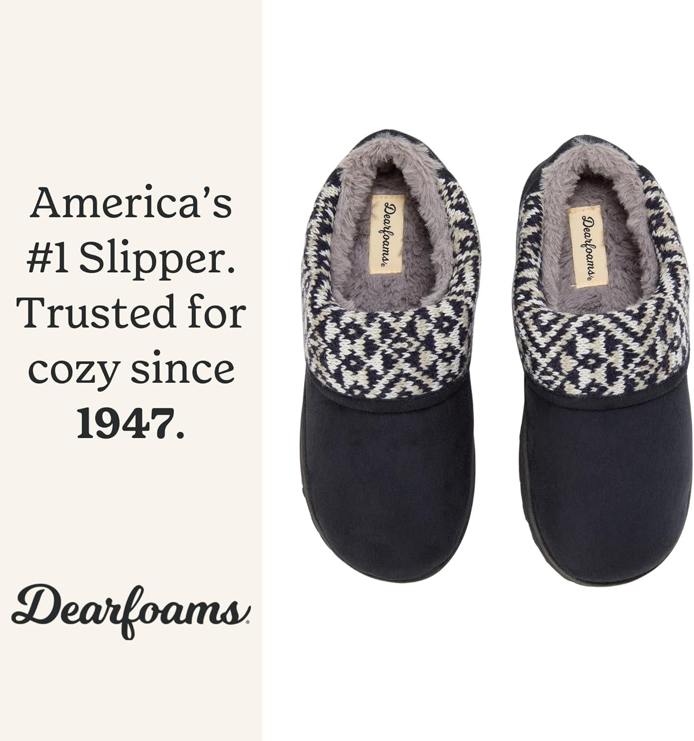 imageDearfoams womens Elsie Memory Foam Clog With Foldover Cuff House Shoes SlippersBlack