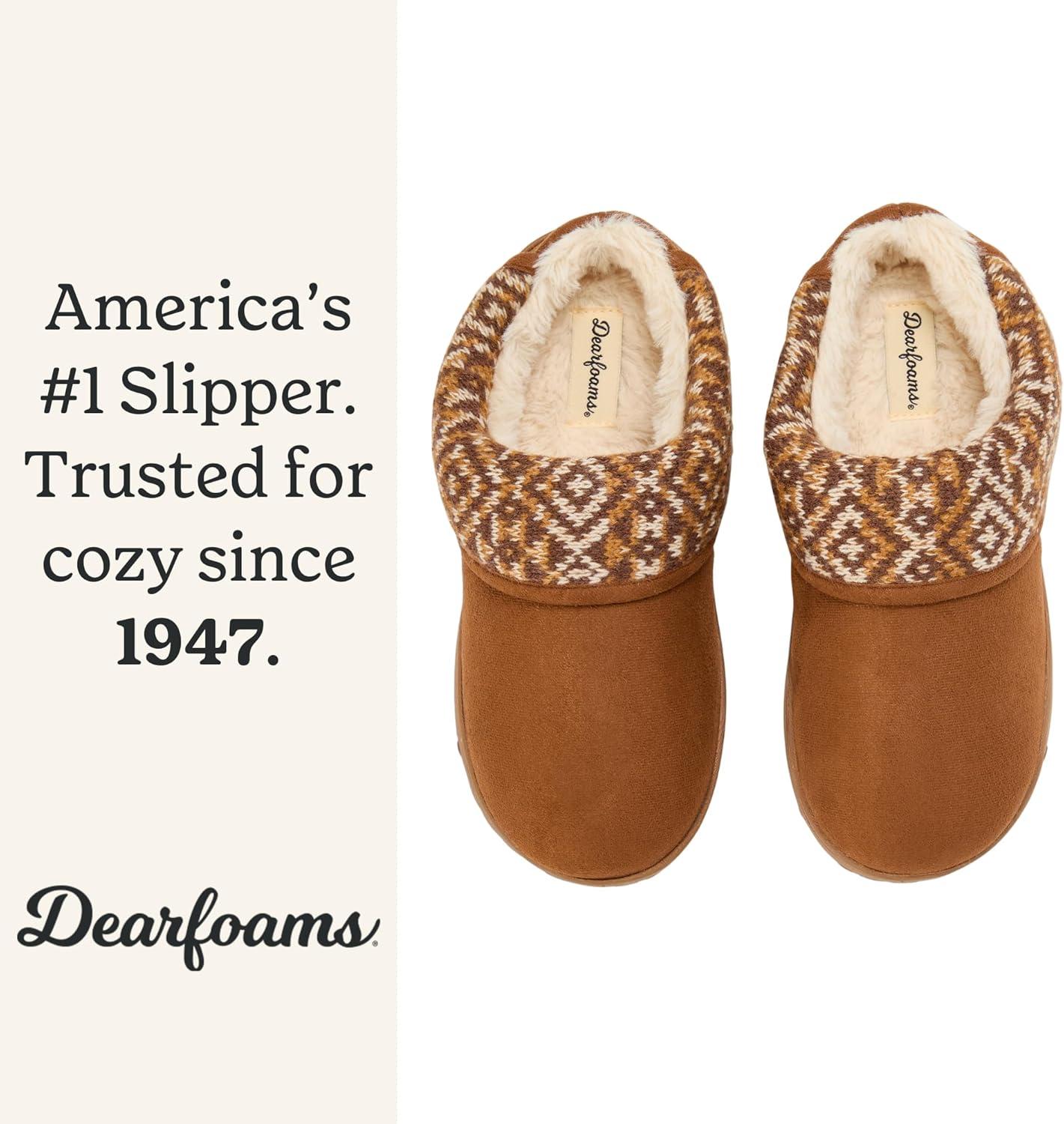 imageDearfoams womens Elsie Memory Foam Clog With Foldover Cuff House Shoes SlippersChestnut