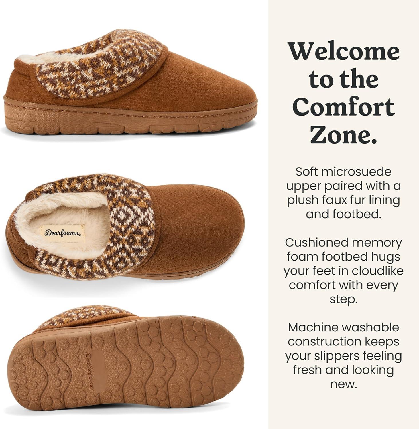 imageDearfoams womens Elsie Memory Foam Clog With Foldover Cuff House Shoes SlippersChestnut
