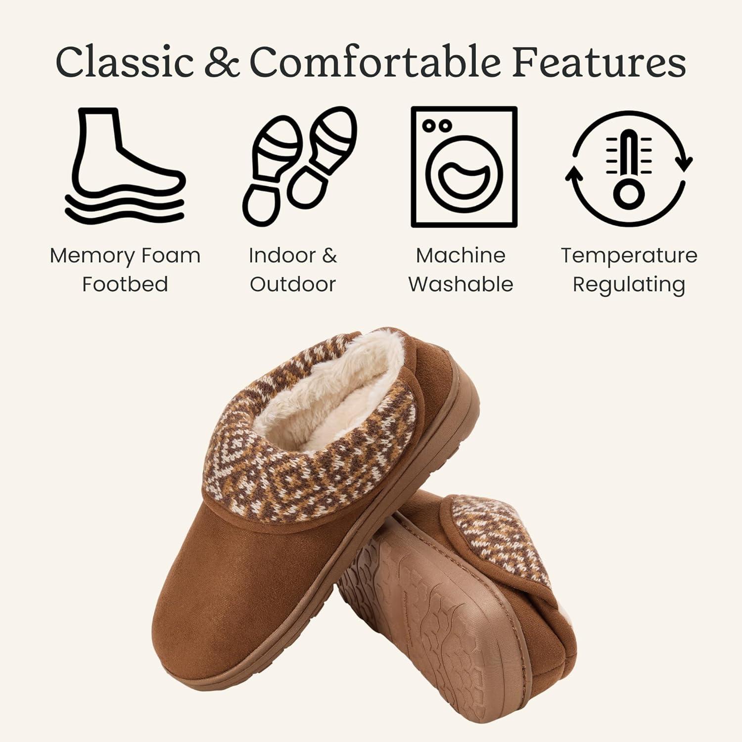 imageDearfoams womens Elsie Memory Foam Clog With Foldover Cuff House Shoes SlippersChestnut