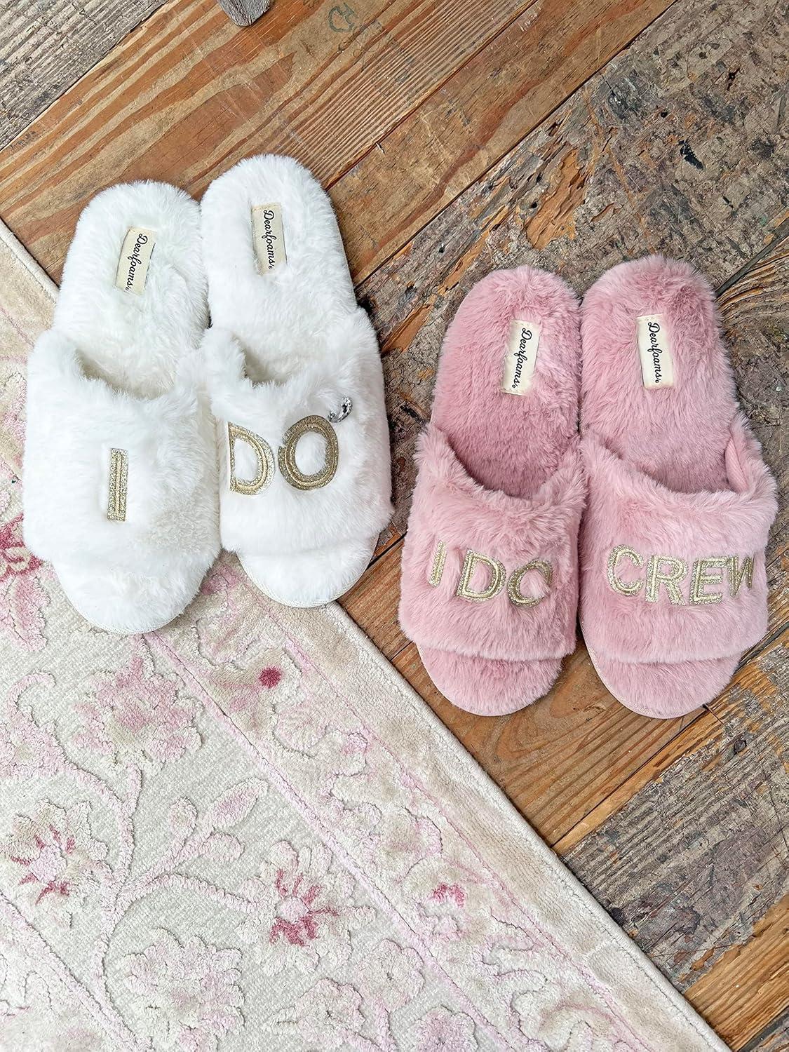 imageDearfoams Womens Giftable I Do amp I Do Crew Bride Slippers for Weddings and Bachelorette PartyBride I Do