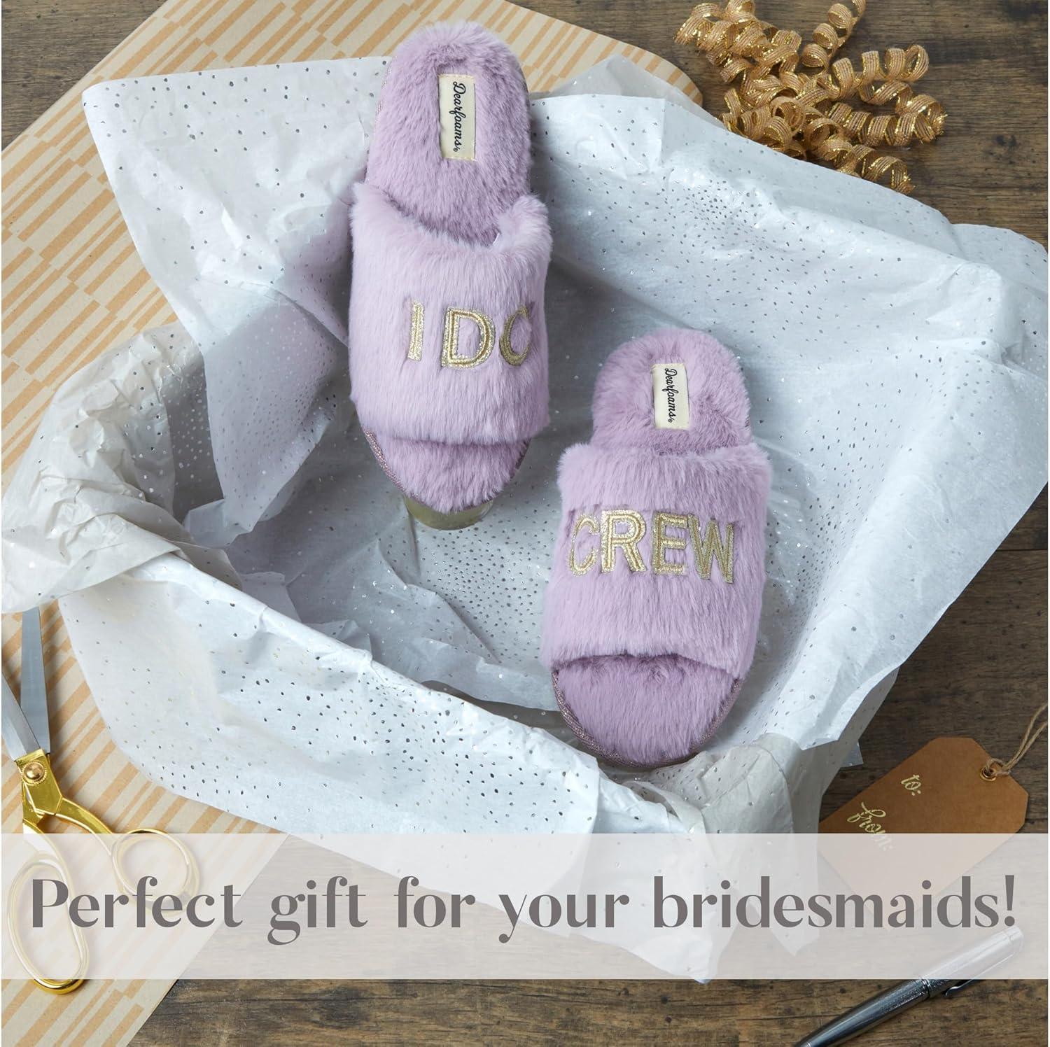imageDearfoams Womens Giftable I Do amp I Do Crew Bride Slippers for Weddings and Bachelorette PartyI Do Crew Lavender