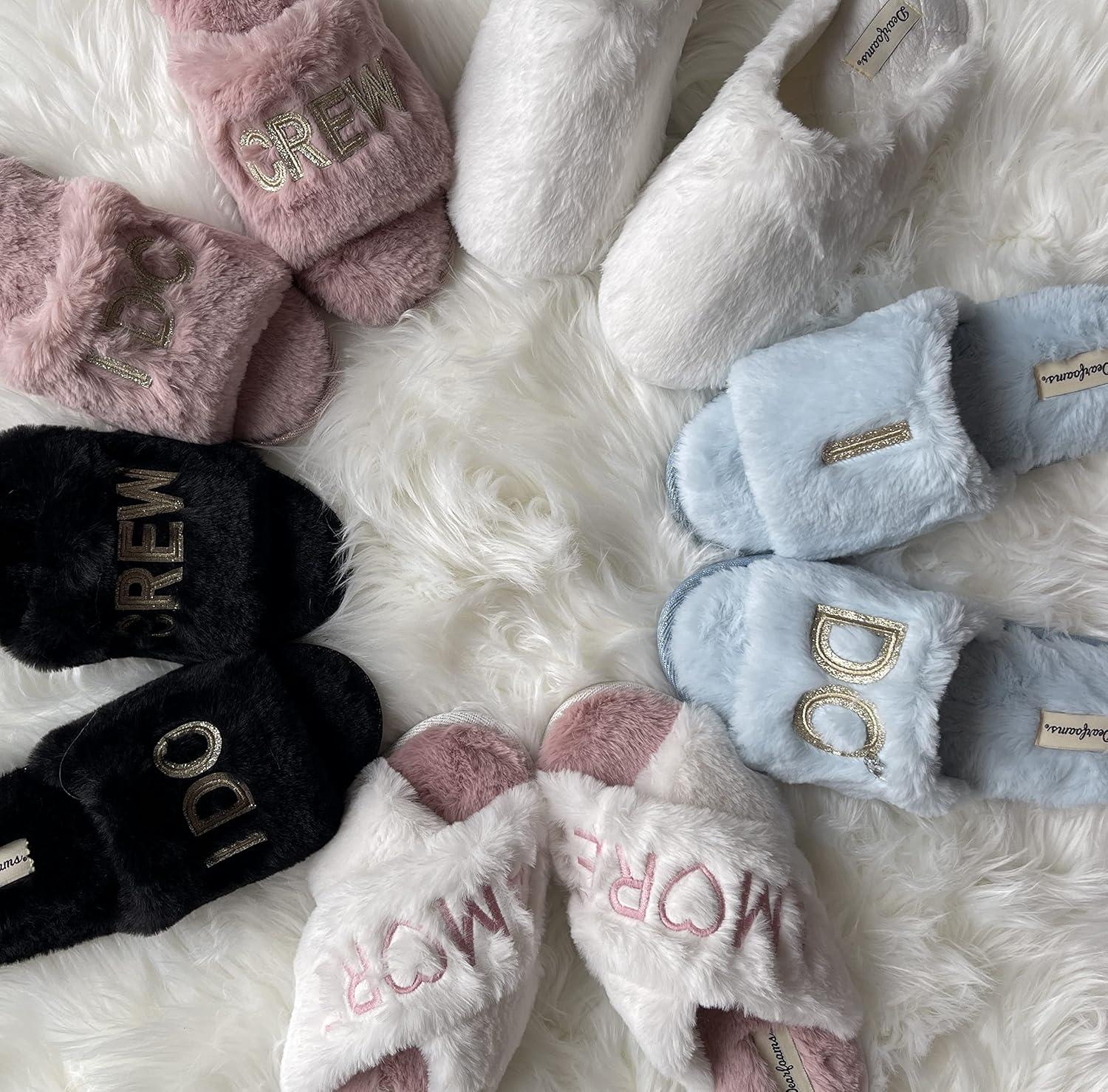 imageDearfoams Womens Giftable I Do amp I Do Crew Bride Slippers for Weddings and Bachelorette PartyI Do Crew Pale Mauve