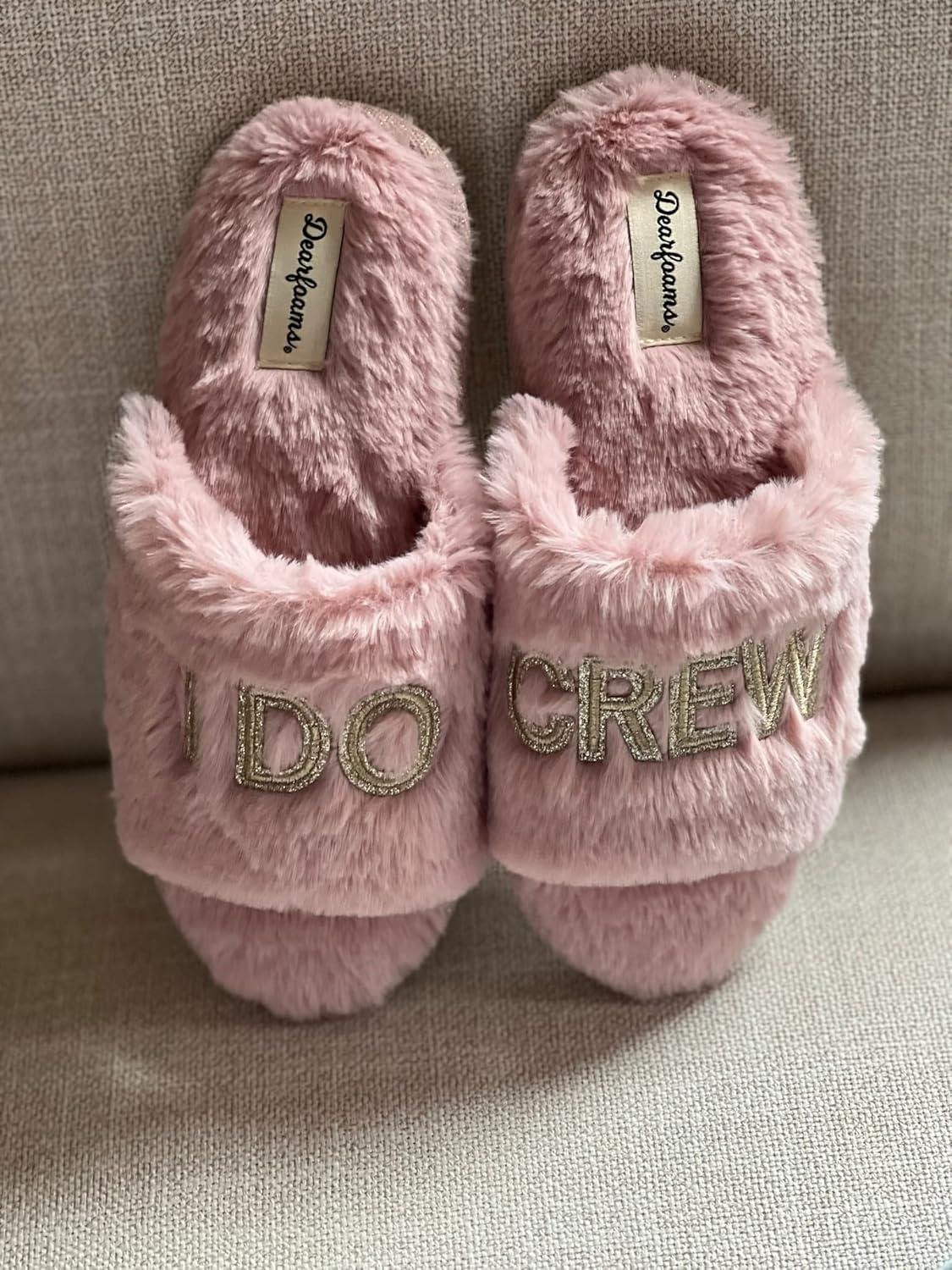 imageDearfoams Womens Giftable I Do amp I Do Crew Bride Slippers for Weddings and Bachelorette PartyI Do Crew Pale Mauve