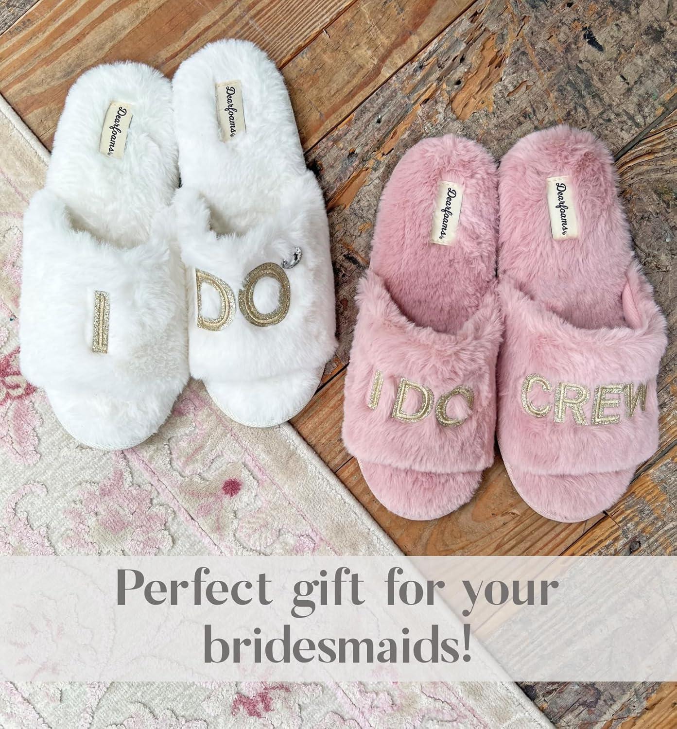 imageDearfoams Womens Giftable I Do amp I Do Crew Bride Slippers for Weddings and Bachelorette PartyI Do Crew Pale Mauve