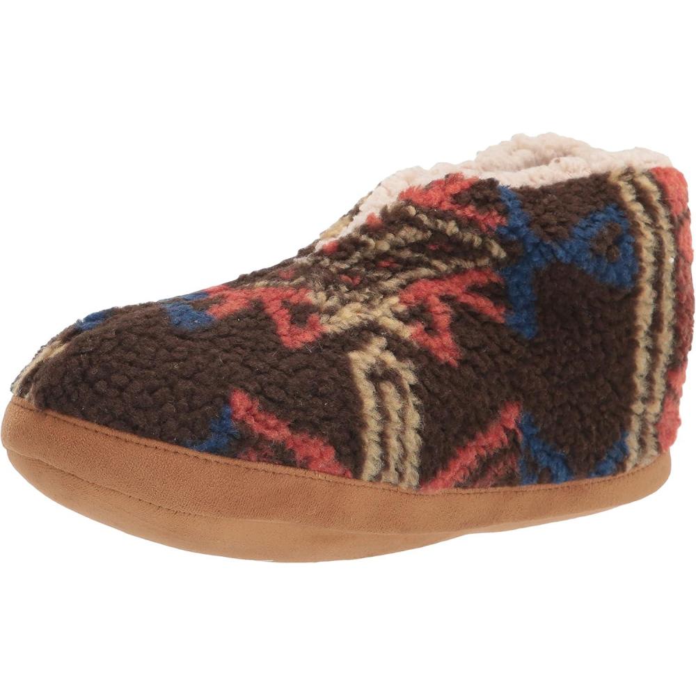 imageDearfoams Mens Original Nylon Warm Up Bootie SlipperBrown Multi Sherpa