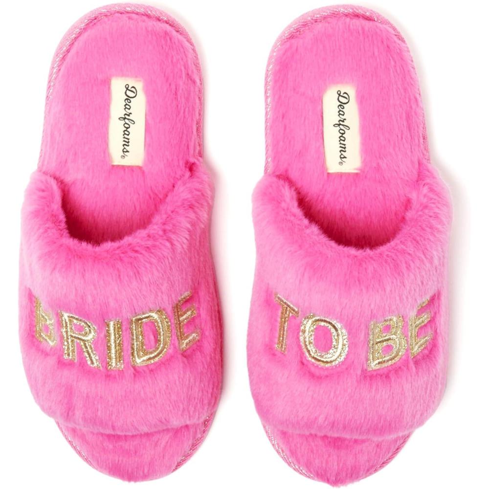 imageDearfoams Womens Giftable I Do amp I Do Crew Bride Slippers for Weddings and Bachelorette PartyHot Pink Bride to Be