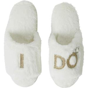 Dearfoams Women’s Giftable I Do & I Do Crew Bride Slippers for Weddings and Bachelorette Party(Bride “I Do”)