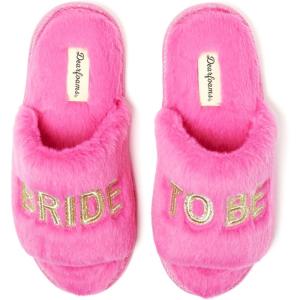 Dearfoams Women’s Giftable I Do & I Do Crew Bride Slippers for Weddings and Bachelorette Party(Hot Pink “Bride to Be”)