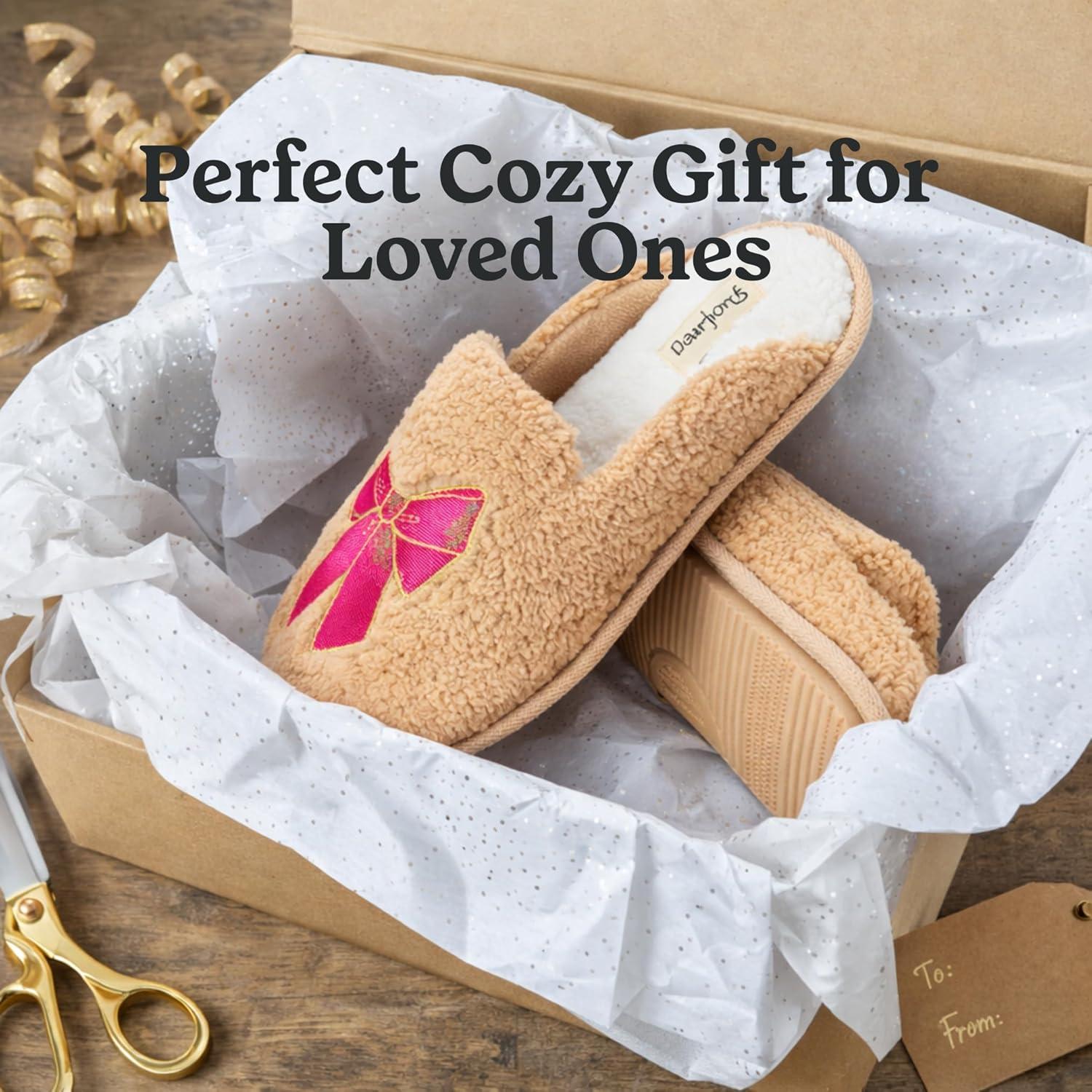 imageDearfoams womens Novelty Gift Teddy Sherpa Scuff Slipon House ShoePink Bow Emrboidered