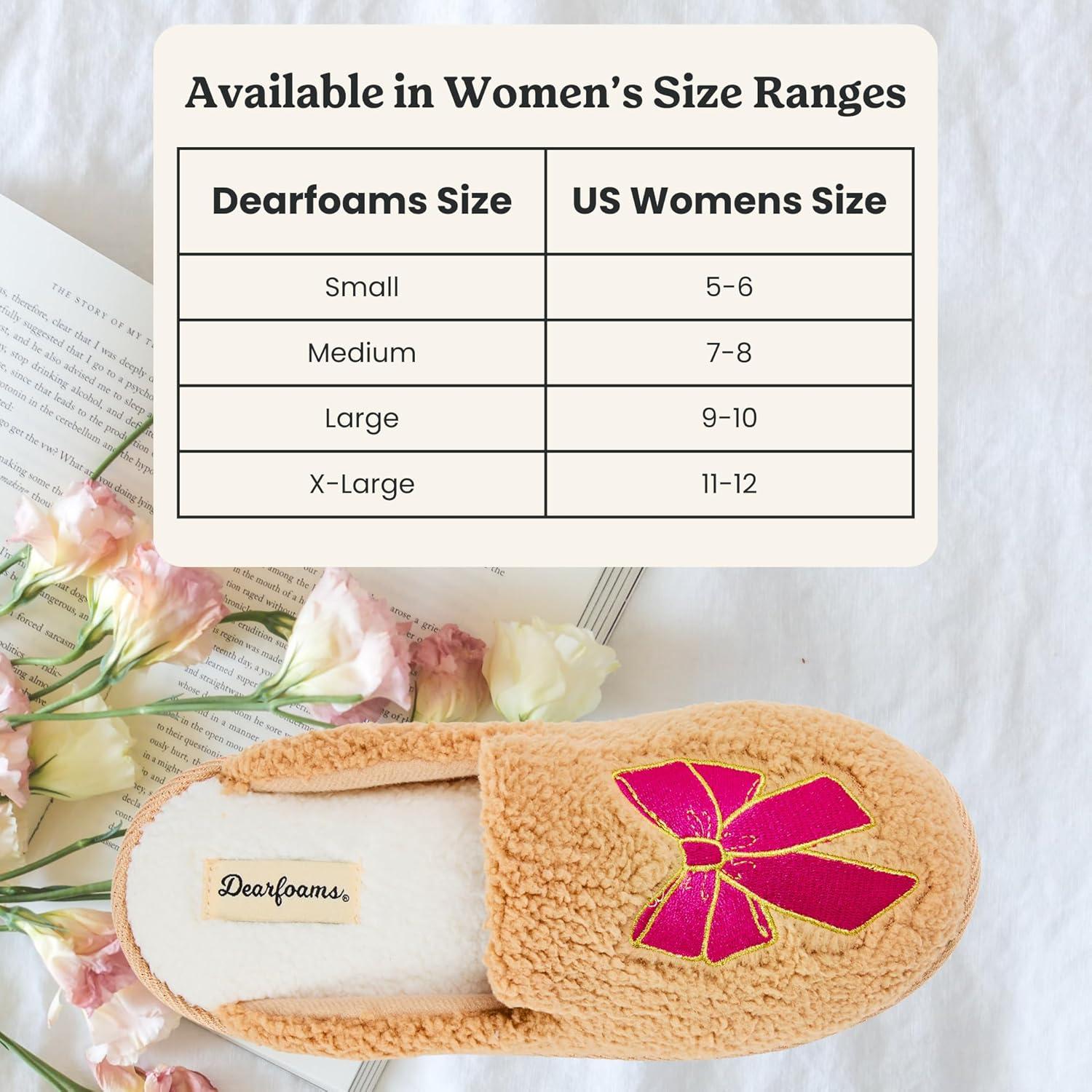 imageDearfoams womens Novelty Gift Teddy Sherpa Scuff Slipon House ShoePink Bow Emrboidered